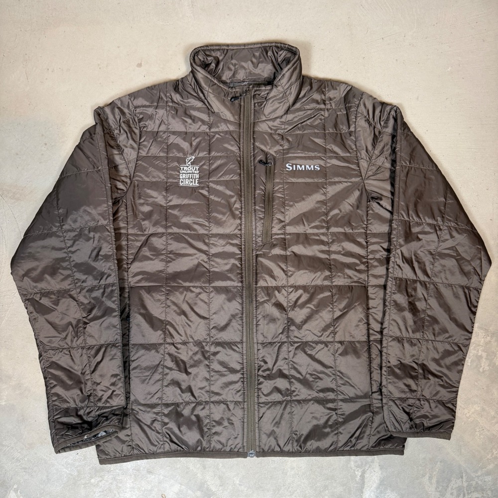 Simms Fishing Men Brown Quilted nano Puffer Jacket Trout Unlimited M